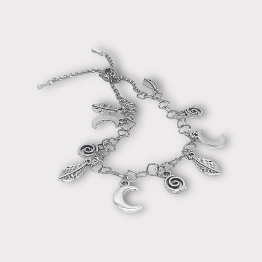 Feather Moon Charm Bracelet