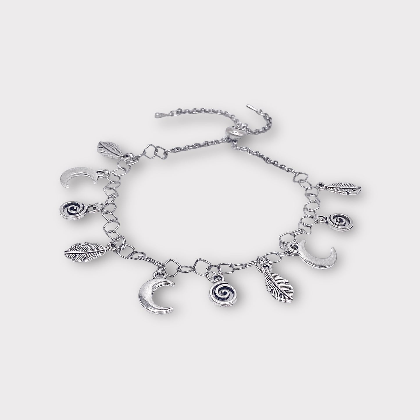 Feather Moon Charm Bracelet